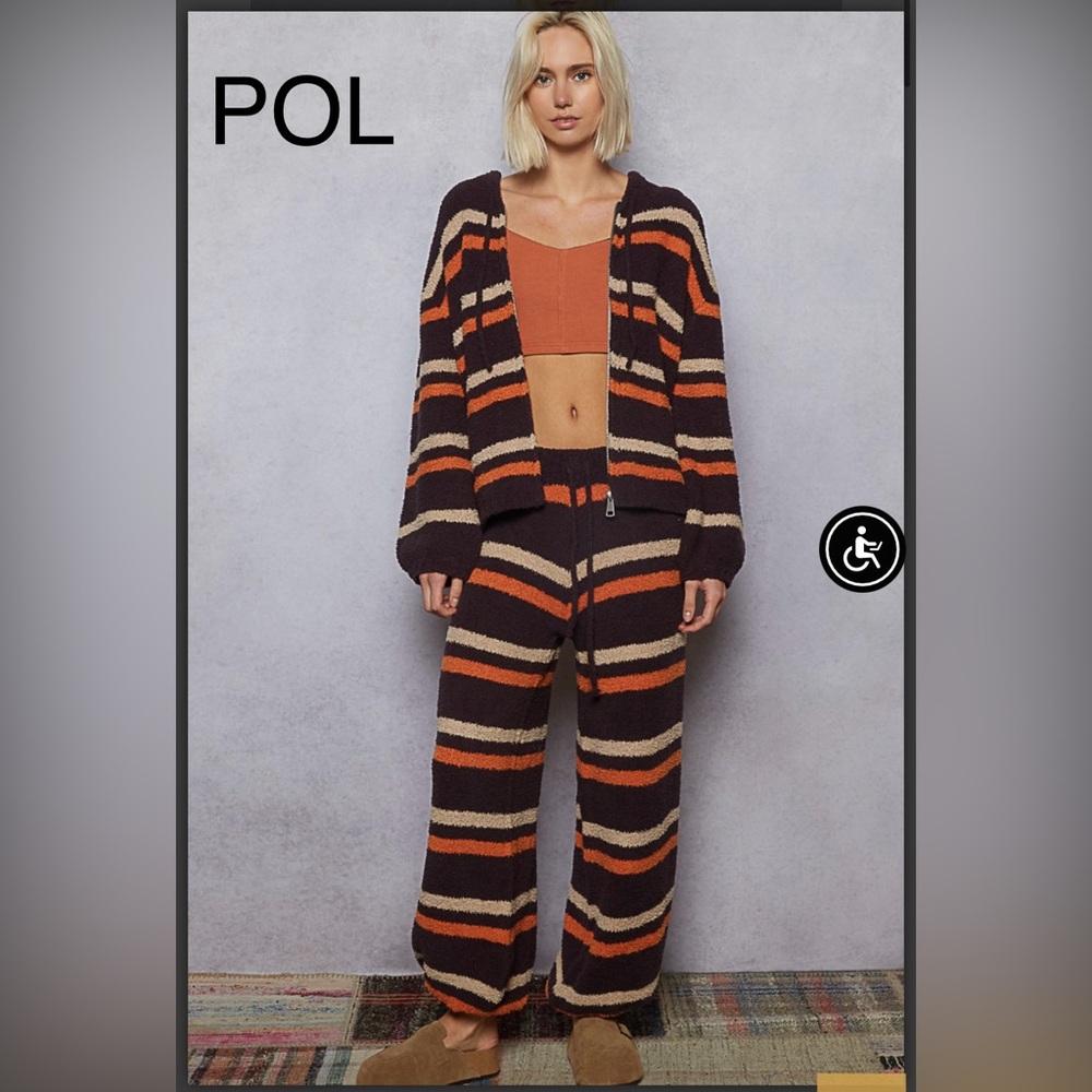 BPB219-3🤎❤️POL playful Striped Pants in softest berber fleece-perfect casual day - Picture 8 of 9